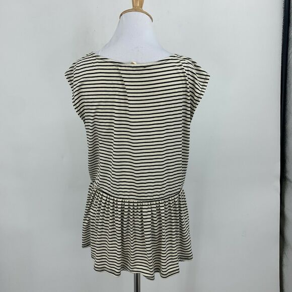 Painted Threads Peplum Striped Top Womens Size L Ivory Black Cap Sleeves Stretch - Picture 5 of 10